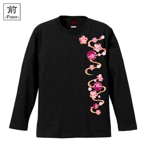 【インバウンド/京都】　メンズ和柄長袖Tシャツ　流水桜丸紋