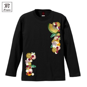 【インバウンド/京都】　メンズ和柄長袖Tシャツ　和花扇紋様