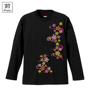 【インバウンド/京都】　メンズ和柄長袖Tシャツ　桜流水紋様