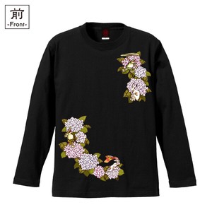 【インバウンド/京都】　メンズ和柄長袖Tシャツ　鳥獣戯画 紫陽花祭