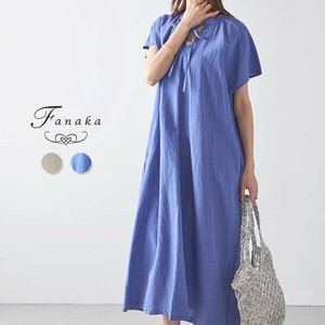 Casual Dress Cotton Linen Fanaka One-piece Dress Keyhole Neck