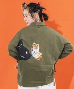 ScoLarスカラー　：シャンブレーorツイル ネコ蝶横顔プリントシャツ