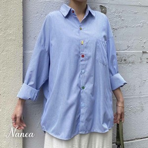 Button Shirt/Blouse Large Silhouette Stripe Buttons 2024 NEW