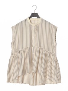 Button Shirt/Blouse Gathered Blouse Stripe Rayon Peplum 2024 NEW