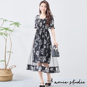 Casual Dress Sheer-layered Rose Pattern L One-piece Dress M 【2024NEW】