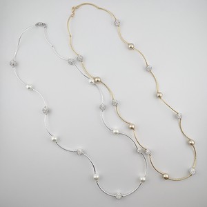 Silver Chain Pearl Necklace Long