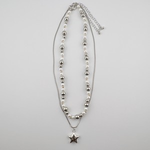Silver Chain Pearl Necklace Star Long