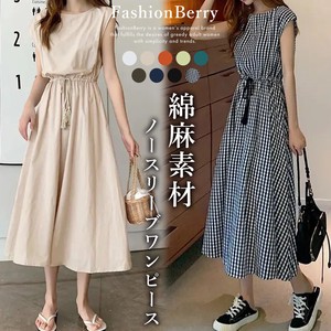 【2024新作】綿麻 ノースリーブ ワンピース レディース 韓国ファッション