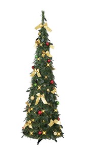 クリスマス【収納、片付け楽々ポップアップツリーゴールド】150cm　USBLEDライト付き