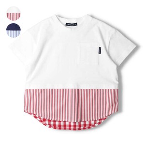 Kids' Short Sleeve T-shirt Hem switching Stripe Pocket Check M Switching