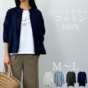 Button Shirt/Blouse Band-Collar Shirt Plain Color 3/4 Length Sleeve Ladies'