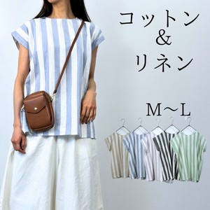 Button Shirt/Blouse Stripe Cotton Linen Tops Cotton Ladies
