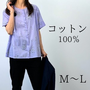 Button Shirt/Blouse Half Sleeve Flower Print Floral Pattern Tops Ladies' Short-Sleeve