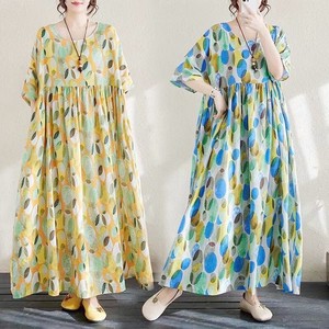 Casual Dress Drop-shoulder Printed One-piece Dress Short-Sleeve 2024 Spring/Summer