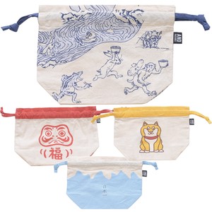 【AND PACKABLE】 ランチ巾着ポーチ 富士山 だるま 犬
