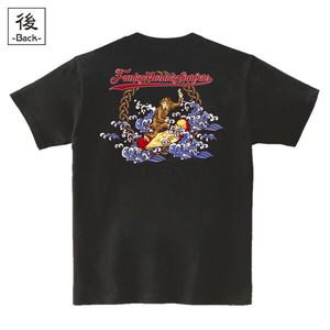 【インバウンド/京都】　レディス和柄Tシャツ 鳥獣戯画 波乗猿 (バックプリント)