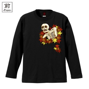 【インバウンド/京都】　レディス和柄長袖Tシャツ　紅葉がしゃ髑髏