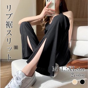 【2024新作】裾スリット ワイドパンツ レディース ボトムス  韓国ファッション