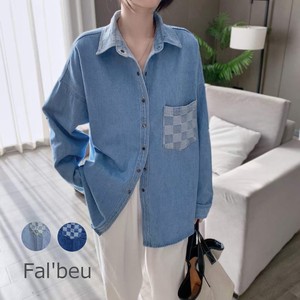 Button Shirt/Blouse Oversized Plain Color Roll-up Plaid 【2024NEW】