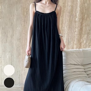 Casual Dress Camisole Stripe Spring/Summer Linen-blend One-piece Dress Tuck