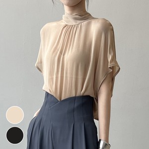 Button Shirt/Blouse Gathered Chiffon Spring/Summer High-Neck Cut-and-sew