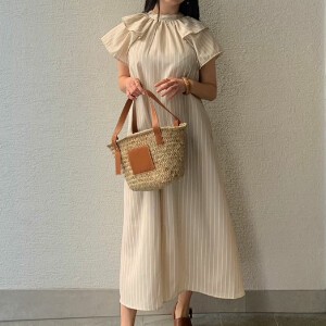 Casual Dress Ruffle Front/Rear 2-way Stripe Summer Spring One-piece Dress