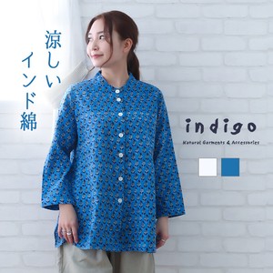 Button Shirt/Blouse Design Flower Print Cotton Indigo 2024 Spring/Summer