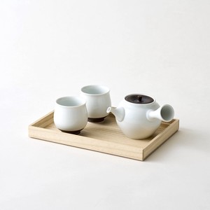 WDH 茶器　急須、湯呑2個セット 桐箱入り　錆釉　白/茶