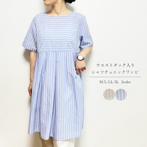 Tunic Stripe L One-piece Dress Switching