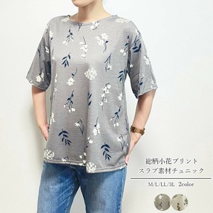 【M/L/LL/3L大きいサイズ有り】小花柄スラブ素材チュニック