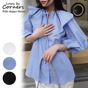 Button Shirt/Blouse Frilled Blouse Tops Summer Spring