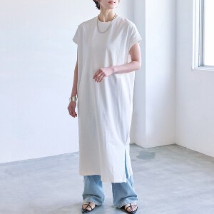 Casual Dress Slit T-Shirt High-Neck French Sleeve One-piece Dress 【2024NEW】