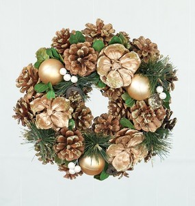 【予約販売】［2024ｸﾘｽﾏｽ］彩か｜Saika　Wreath Pinecone gold glitter S