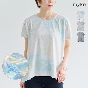 T-shirt Design Slit Flower Print Natural 【2024NEW】