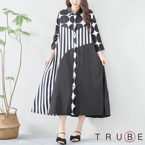 Button Shirt/Blouse Stripe L One-piece Dress M Switching 【2024NEW】