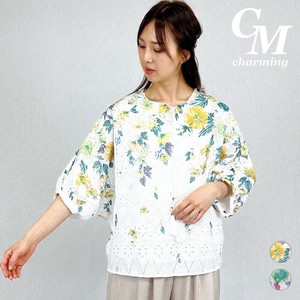 Button Shirt/Blouse Pullover Crew Neck Floral NEW