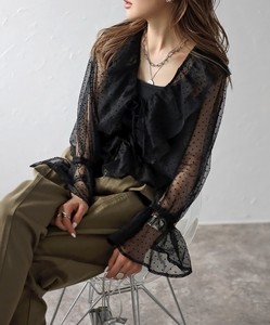 Button Shirt/Blouse Frilled Blouse Dot Tulle