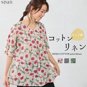 Tunic Floral Pattern Cotton Linen Tops Cotton Ladies'