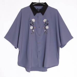 Button Shirt Dolman Sleeve Embroidered
