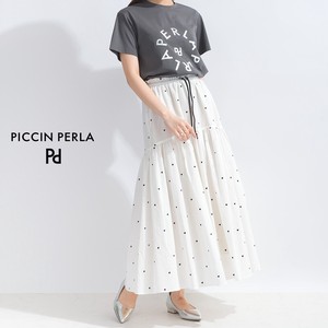 Skirt Long Skirt Heart-Patterned Cotton Drawstring Switching 2024 Spring/Summer
