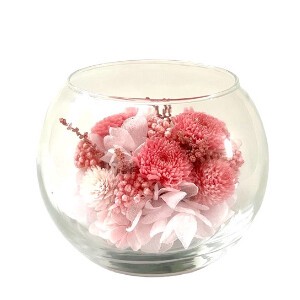 メロン ピンク プリザーブドフラワー 和風アレンジ お供え 現代仏花 供花 小菊 キク ガラス