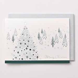 クリスマスカード ■ツリー柄 ■箔押し、グリッター付き ■二つ折り無地中紙付 ■一部シルク印刷仕様