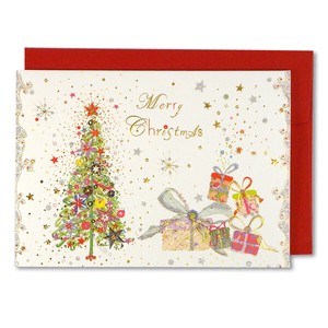 クリスマスカード ★人気商品！■クリスマスツリー&プレゼント ■箔押し、エンボス加工、グリッター付