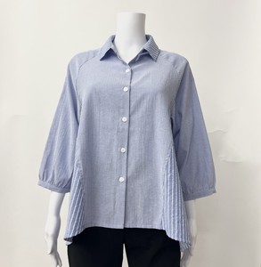 Button Shirt/Blouse Stripe A-Line L Switching 2024 Spring/Summer