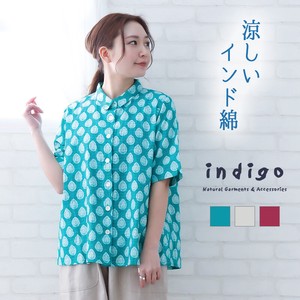 Button Shirt/Blouse Cotton Indigo 5/10 length 2024 Spring/Summer