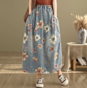 Skirt Plain Color Floral Pattern Ladies'
