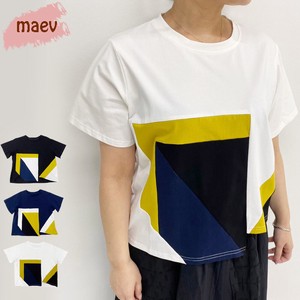 maev【2024新作】5月新作 カラフル切り替えTシャツ トップス Tシャツ カットソー ゆったり M〜LL
