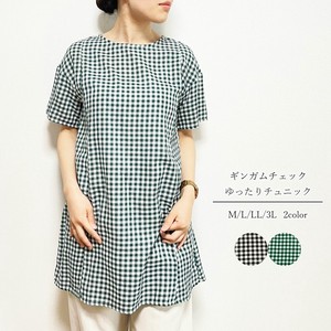 【M/L/LL/3L大きいサイズ有り】ギンガムチェックAラインシャツチュニック