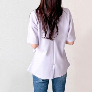 T-shirt Pintucked Plain Color T-Shirt Tops Short-Sleeve