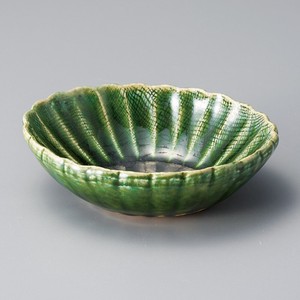 総織部菊型楕円鉢　(土物)美濃焼　日本製 陶器